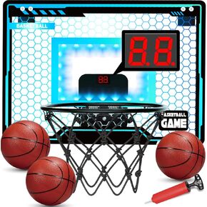 Mini Basketball Hoop Indoor for Kids, Basketball Hoop Over The Door with LED Lighting, Mini Hoop with Scoreboard & 3 Balls, Basketball Toys Gifts for 5 6 7 8 9 10 11 12 Year Old Boys Girls