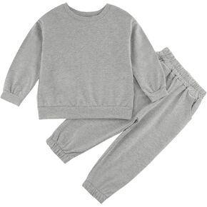Toddler Boy or Girl Outfits Long Sleeve Plain Crewneck Sweatshirt and Jogger Pants Set for Kids 12 M- 13 Years