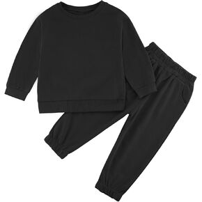 Toddler Boy or Girl Outfits Long Sleeve Plain Crewneck Sweatshirt and Jogger Pants Set for Kids 12 M- 13 Years