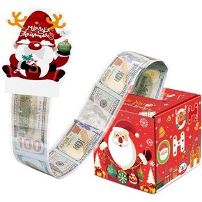 Christmas Money Box for Cash Gift Pull, Surprise Money Holder Cash Gift for Kids Adults, Unique DIY Money Roll Ideas for Women Men Adults Friends Girls Boys, Include 50 Pcs Transparent Bags