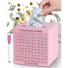 Money Saving Box, Unbreakable Piggy Bank for Adults Save $5,050 Metal Savings Box, 100 Day Money Saving Challenge Stainless Steel Box Must Break to Open 4.72 Inch (Black)