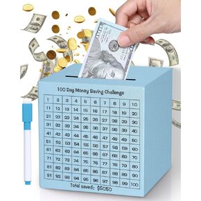 Money Saving Box, Unbreakable Piggy Bank for Adults Save $5,050 Metal Savings Box, 100 Day Money Saving Challenge Stainless Steel Box Must Break to Open 4.72 Inch (Black)