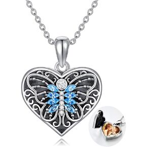 LONAGO Butterfly Heart Locket Necklace That Hold Pictures Silver Butterfly Photo Locket Necklace for Women