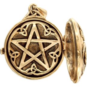 Hidden Pentacle Locket, Celtic Swirl Design With Pentagram, 1 inch (2.5 cm) Bronze Wiccan Pagan Jewelry