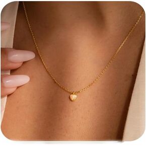 Gold Heart Necklace for Women,14k Gold Cubic Zirconia Open Heart Pendant Locket Necklaces Trendy