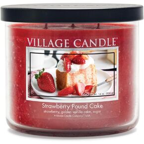 Village Candle Strawberry Pound Cake, Large Glass Apothecary Jar Scented Candle, 21.25 oz, Red
