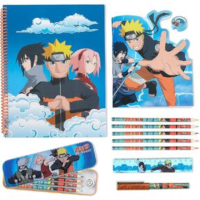 Naruto Stationery Set with Colouring Pencils Tin Pencil Case Childrens Notebooks Bumper Stationery Pack Anime Stationery Set School Supplies Anime Gifts for Boys