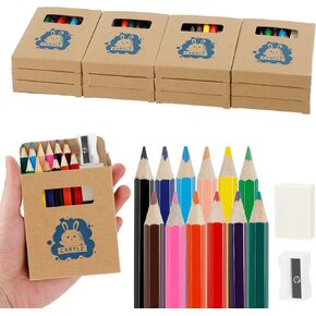 Mini Drawing Colored Pencils Bulk, Small Cute 12 Color Pencils with Sharpener and Eraser Set, 3.5in Short Coloring Pencils for Kids School Supplies Classroom Prizes Travel (24)