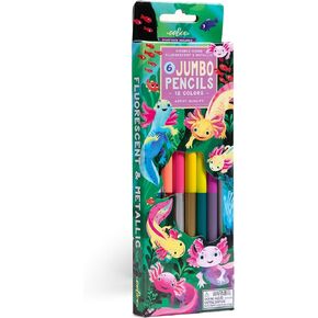 eeBoo: 6 Jumbo Colored Pencils - Axolotl - Double-Sided,12 Colors, Metallic &Fluorescent, Great for Coloring, Art Supplies, Kids Ages 3+