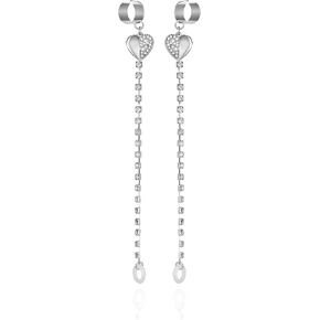 GUESS Silvertone Heart Drop Charm Cuff Earrings