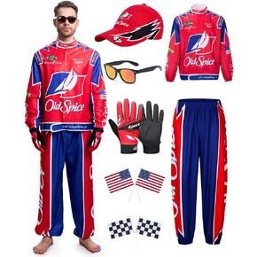7 Pcs Talladega Nights Ricky Bobby Costume Adult Halloween Jacket Pants Accessories Set for Men Women