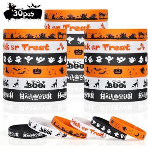 Halloween Rubber Bracelets 30 PCS Bulk Halloween Party Favors Supplies Silicone Wristbands for Trick or Treat Gifts Toys Goodie Bag Fillers Stuff Classroom Prizes for Kids Teens Girls Boys