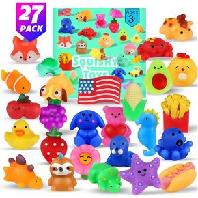 Squishy Toys, 27-Pack Squishies Party Favors for Boys Girls Kids, Mochi Mini Kawaii Squishy Fidget Stress Reliever Anxiety Toys Set, Classroom Prize Bulk Gifts for Christmas Treat Goody Bags