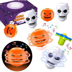 Halloween Treats Non Candy for Kids,4 Pack Halloween Light Up Spinning Tops Toys Gifts for Toddlers,Halloween Party Favors Boo Basket Goodie Bag Stuffer Fillers,Birthday Classroom Prizes for Boys Girl