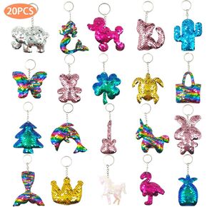 GuassLee 15Pcs Flip Sequin Keychain for Kids Girls Party Favors, Backpack Unicorn Mermaid Keychains Bulk for Kids Classroom Carnival Prizes Goody Bag Stuffers Birthday Party Gifts