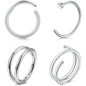 QWALIT Nose Rings Hoops Nose Hoops Double Nose Ring for Single Piercing Double Hoop Nose Ring Double Nose Ring Hoop Double Loop Nose Ring Spiral Nose Hoops