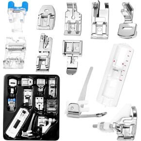 11 Pieces Sewing Machine Presser Foot Set, Presser Feet Fits for Most Low Shank Snap On Singer, Brother, Babylock, Euro-Pro, Janome, Kenmore, White, Elna Sewing Machine Spare Parts Accessories