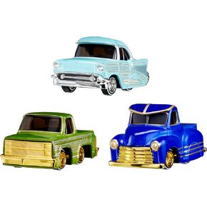CarTuned 3 Pack Series 1 Cruizn Da BLVD & Drip'd 1957 Chevy Bel Air Kandy Light Blue Lowrider, 1987 Chevy C10 Truck Kandy Green Lowrider, 1953 Chevy Pickup Kandy Dark Blue Lowrider, Diecast, Ages 6+