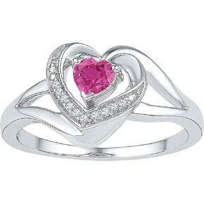 Dazzlingrock Collection 0.37 Carat (Ctw) Round Created Pink Sapphire Diamond Heart Ring 3/8 Ctw, Sterling Silver