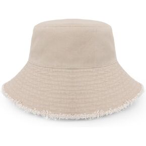 Bucket Hats for Men Women, UPF 50+ Sun Hats Beach Hat with Wide Brim, Reversible Foldable Recyclable Fishing Hat Beige