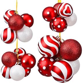 Syhood 4 Sets 24 Pcs Christmas Ball Ornaments for Tree Pre Strung Plastic Xmas Tree Decorations Shatterproof Red White and Green 2.36'' Christmas Balls Christmas Tree Ornaments for Hanging Holiday