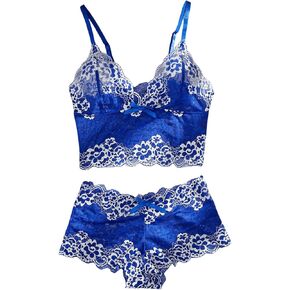 SHENHE Women's Sheer Lingerie 2 Piece Set Floral Lace Triangle Bralette Bra and Panty Set