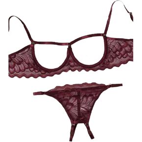 Sexy Lingerie Sheer Bra and Panties Set Floral Lace Mesh Babydoll 2 Piece Underwire Bralette Strappy G-String in Saudi Arabia