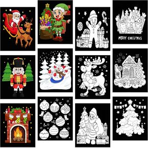 48 Pcs Christmas Velvet Coloring Posters Christmas Coloring Poster Fuzzy Felt Coloring Pages Christmas Crafts for Adults Teenagers Classroom Holiday Arts Crafts Activity Party