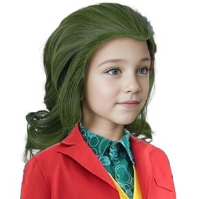 Green Wig for Kids Short Wavy Wig Child Dark Green Wig Heat Resistant Synthetic Wig with Wig Cap