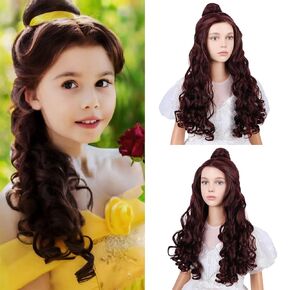 Brown Wig for Kids Child Brown Wavy Curly Wig Girls Brown Wig with a Bun Cosplay Wig Child Synthetic Wigs with Wig Cap