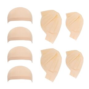 8 Packs Halloween Makeup Latex Bald Caps With Nylon Bald Head Wig Caps 2 Size For Women Men Adult Youth Halloween Party Costume Accessories (skin color, S+L, Bald)