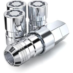 White Knight MG40910SLAM Chrome M14x1.50 Thread Size (1.64" L) Conical Seat Socket Type Wheel Locks, 4 Pack