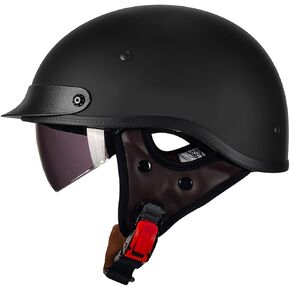 Motorcycle Half Helmet with Sun Visor, Quick Release Buckle, DOT Approved