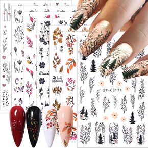 8 Sheets Fall Nail Art Sticker Decals Maple Leaf Flower Nail Stickers for Nail Art 3D Self Adhesive Thanksgiving Designs Sunflower Nail Decals Manicure DIY Nail Art Decoration for Women Girls