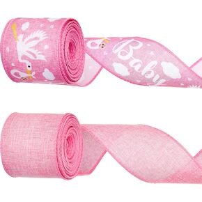 2 Rolls Baby Ribbon 10 Yards Burlap Wired Ribbon 2.5 Inch Cute Pink Ribbon for Baby Shower Diaper Cake Home Baby Girl Favors Wreaths Bows Crafts Decorations Gift Box Table Decor