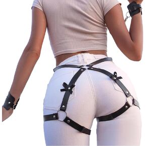 punk leather thigh straps, black belt legs, women's and girls' jewelry belt body chains, Gothic nightclub dresses in Saudi Arabia