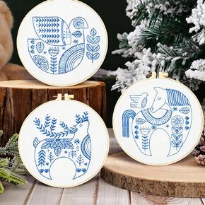 Funny Mushrooms Embroidery Kits for Adults Beginners, Counted Stamped Cross Stitch Kit for Beginner Adult, Hand Embroidery Starter Kit with Pattern, 3 Embroidery Hoop Fabric, 3 Set Embroidery Supplies