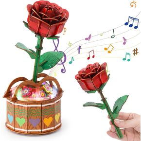 3D Wooden Puzzles for Adults and Kids - DIY Wood Flowers Rose Model Kit, 3D Puzzle Toys for Boys Girls 6 7 8 Year Old and Up, Crafts Kit Puzzle Gifts on Birthday, Christmas and Valentine's Day