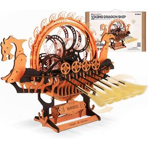 ROKR 3D Wooden Puzzle for Adults, 3-Hour Build, Viking Dragon Ship with LED Lights, Model Kits for Adults to Build, Ideal Gift for Boys and Men