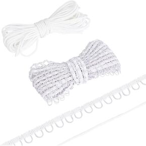 INFUNLY 10 Yards White Petite Braid Trim 1/8" Wide Elastic Button Loop Braided Elastic Band Elastic Cord Stretch Strap for DIY Sewing Bridal Wedding Dress Costume Decor