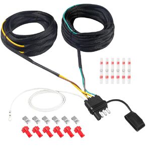 Aufind 30FT 4 Pin 5 Wire Trailer Wiring Harness, Wishbond Trailer Light Kit 5 Wire 4 Pin Harness Trailer Connector Wire Plug for Tail Lights, Brake Lights and Turn Signals (30FT)