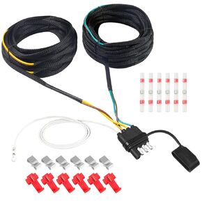 Aufind 30FT 4 Pin 5 Wire Trailer Wiring Harness, Wishbond Trailer Light Kit 5 Wire 4 Pin Harness Trailer Connector Wire Plug for Tail Lights, Brake Lights and Turn Signals (30FT)