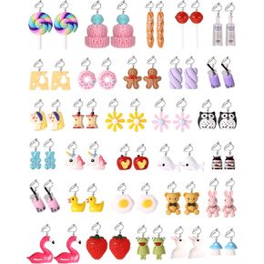 30 Pairs Weird Funny Clip on Earrings Set for Women Cute Mushroom Strawberry Daisy Donut Boba Food Animal Fun Clip Dangle Earrings for Teen Funky Non Pierced Earrings for Women