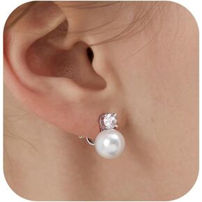 Pearl Clip on Earrings for Women 14K Gold Silver Plated Pearl Earrings Cubic Zirconia Non Pierced Earrings for Women Jewelry Gifts Wedding Party