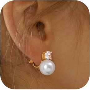 Pearl Clip on Earrings for Women 14K Gold Silver Plated Pearl Earrings Cubic Zirconia Non Pierced Earrings for Women Jewelry Gifts Wedding Party