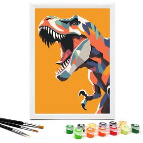 Nariolar Paint by Numbers for Kids Ages 4-8 with 7X9.5 inch Pre-Printed Cardboard,12 Acrylic Paint Pots and 3 Painting Brushes, Craft Gift Room Decor for Children,(Roaring Dinosaur)