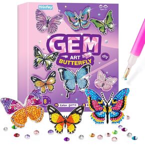 Yrinfay Butterfly Diamond Painting Art Kit for Kids, Arts and Crafts Kits for Girls Ages 6-8 8-12, DIY Toys Gifts for Girl Ages 6 7 8 9 10 Years Old