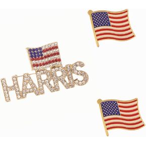Harris Pin with USA Flag, Crystal Harris Lapel Brooch Memorabilia Gift for 2024 United States Presidential Election