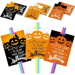 Fumete 120 Pcs Halloween Glow Sticks Cards Bulk Glow in the Dark Party Supplies Halloween Night Cards Gift Pumpkin Tags for Glow Sticks Decoration Men Women, Cards Only, 3 Styles