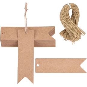 SallyFashion 100PCS Mini Gift Tags, Kraft Paper Tags with String Blank Present Tags 2.8 x 0.8 Inch for Wedding DIY Crafts